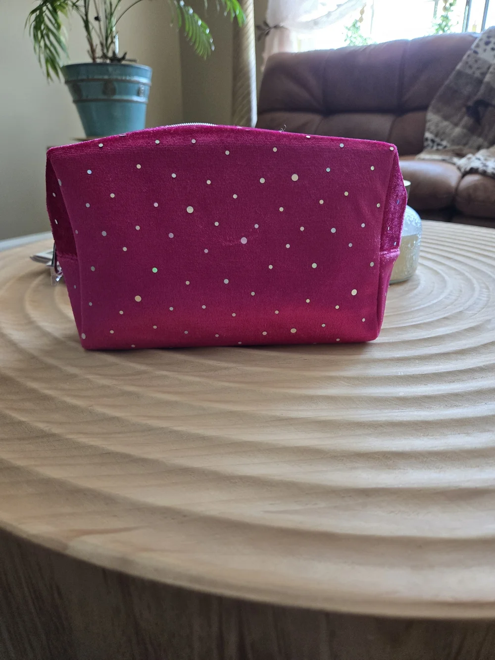 Ulta Beauty Magenta Pink Velvet Sparkle Polka Dot Makeup Cosmetic Bag Pouch